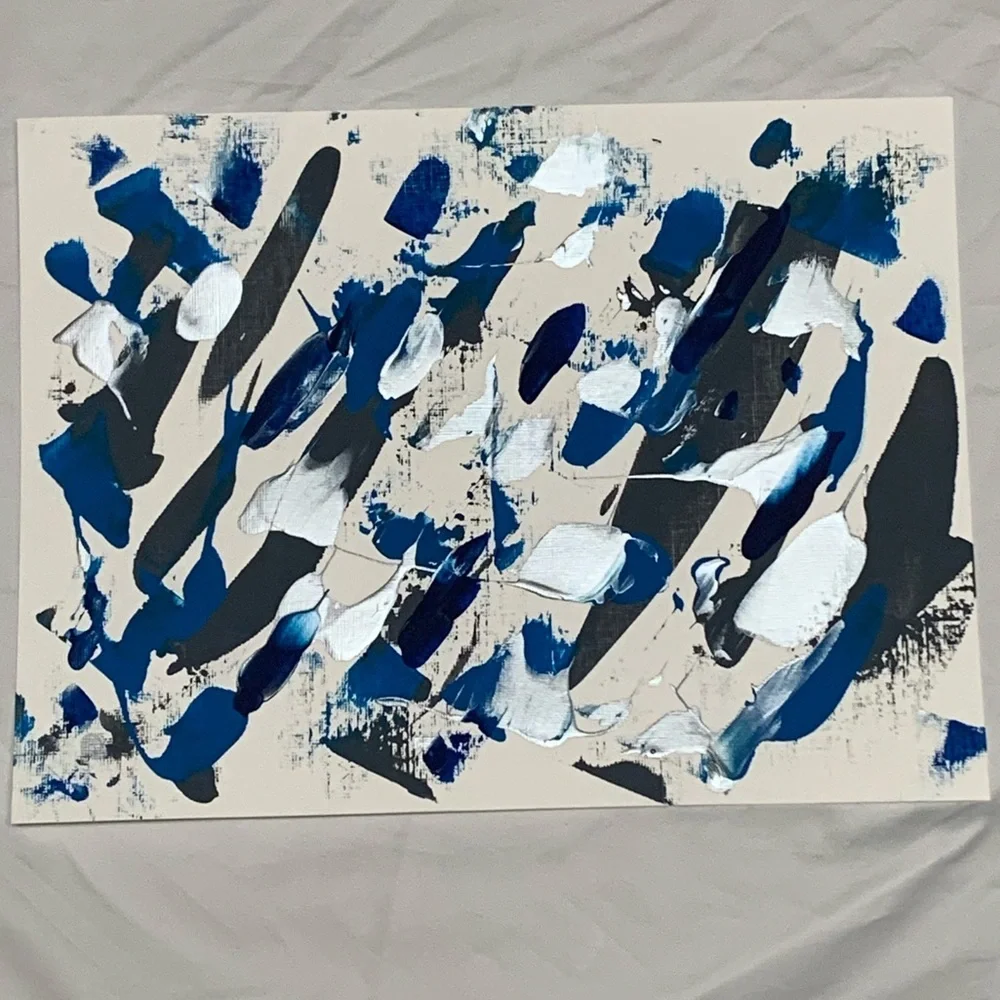 Blues, grey & silver abstract original - 9” x 12”